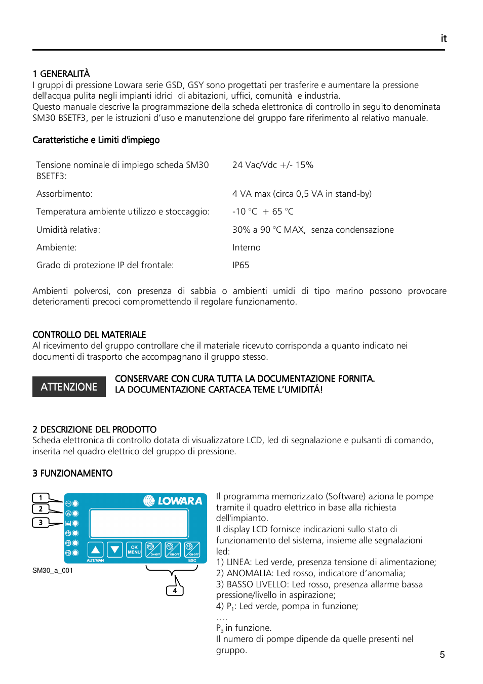 Xylem Fixed speed booster sets programming manual/Electronic control board SM30 User Manual | Page 5 / 168