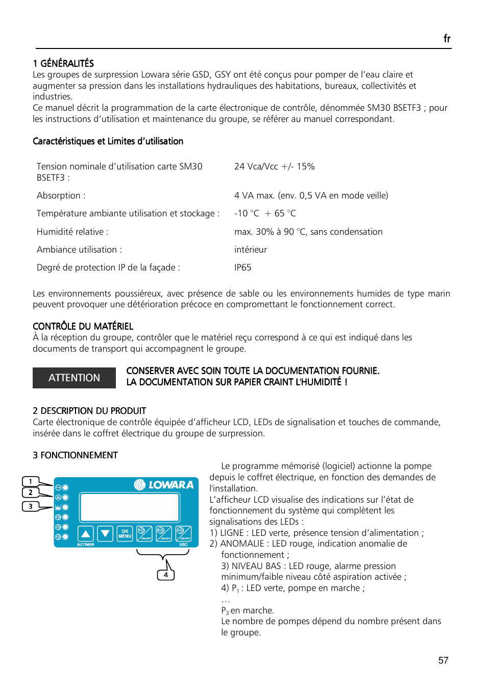 Xylem Fixed speed booster sets programming manual/Electronic control board SM30 User Manual | Page 57 / 168