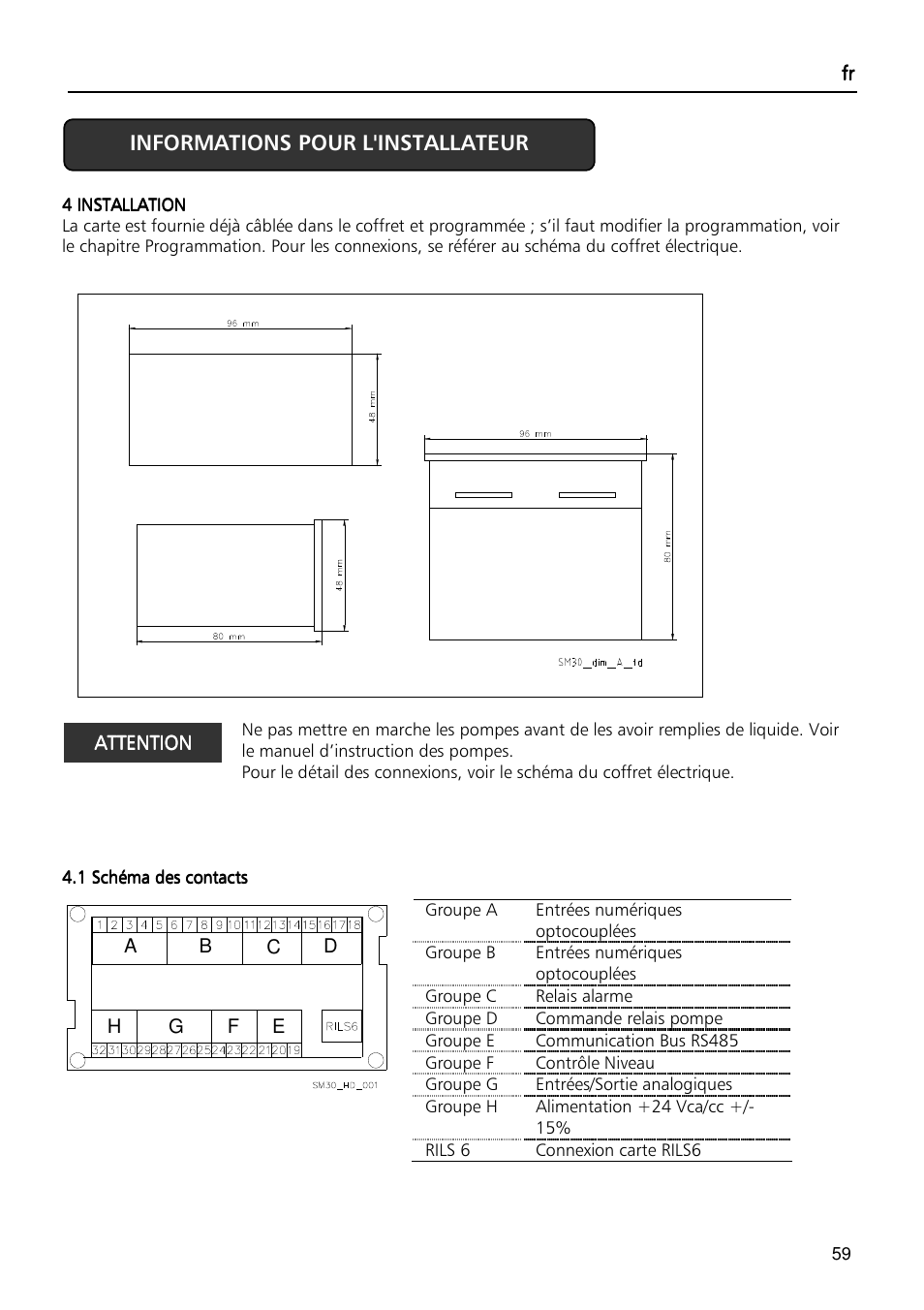 Xylem Fixed speed booster sets programming manual/Electronic control board SM30 User Manual | Page 59 / 168
