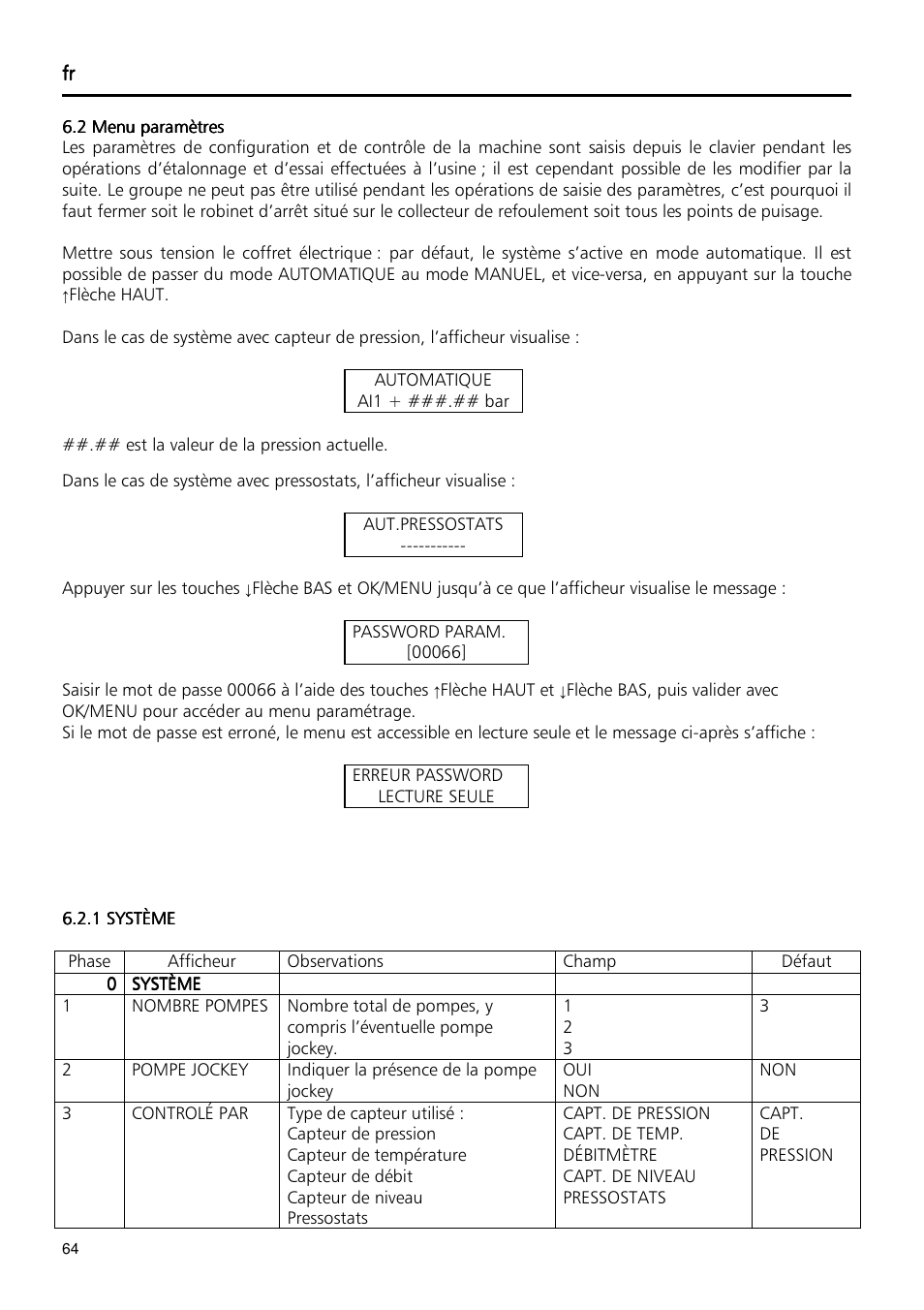 Xylem Fixed speed booster sets programming manual/Electronic control board SM30 User Manual | Page 64 / 168