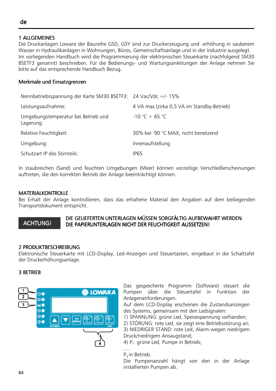 Xylem Fixed speed booster sets programming manual/Electronic control board SM30 User Manual | Page 84 / 168
