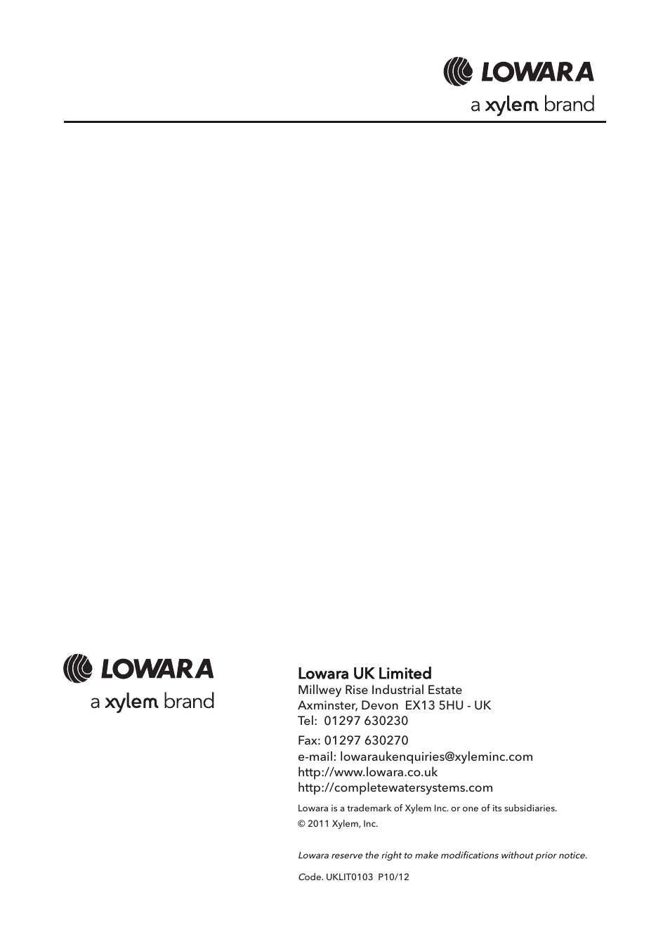 Lowara uk limited | Xylem Lowara Servitec Degassing Unit OMI User Manual | Page 12 / 12