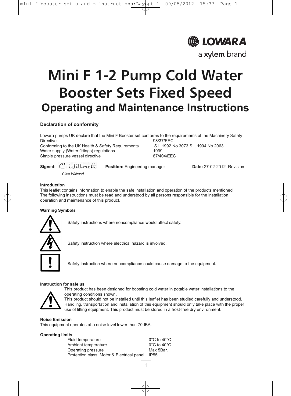 Xylem O&M Mini F Series Variable Speed User Manual | 6 pages