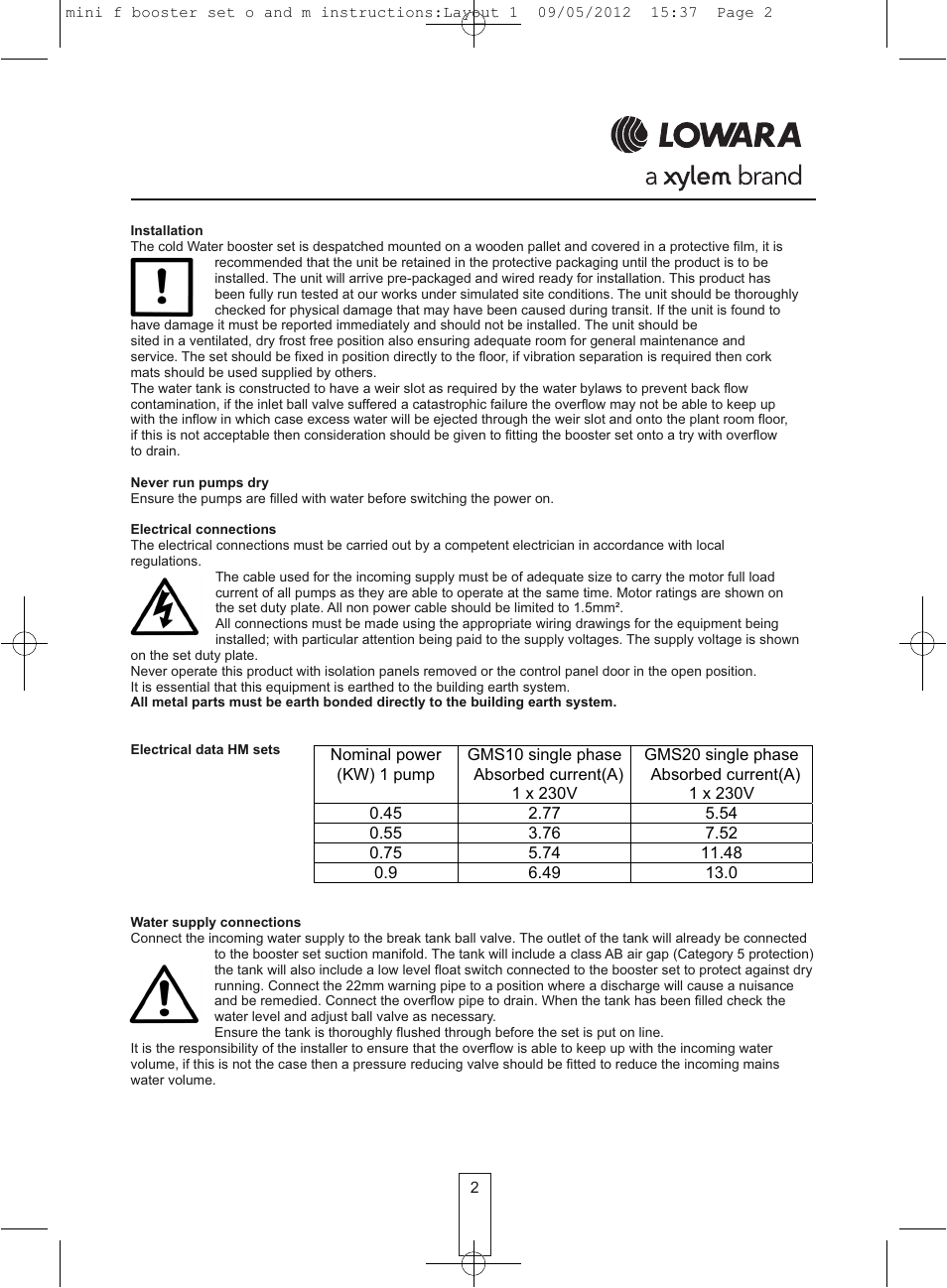 Xylem O&M Mini F Series Variable Speed User Manual | Page 2 / 6