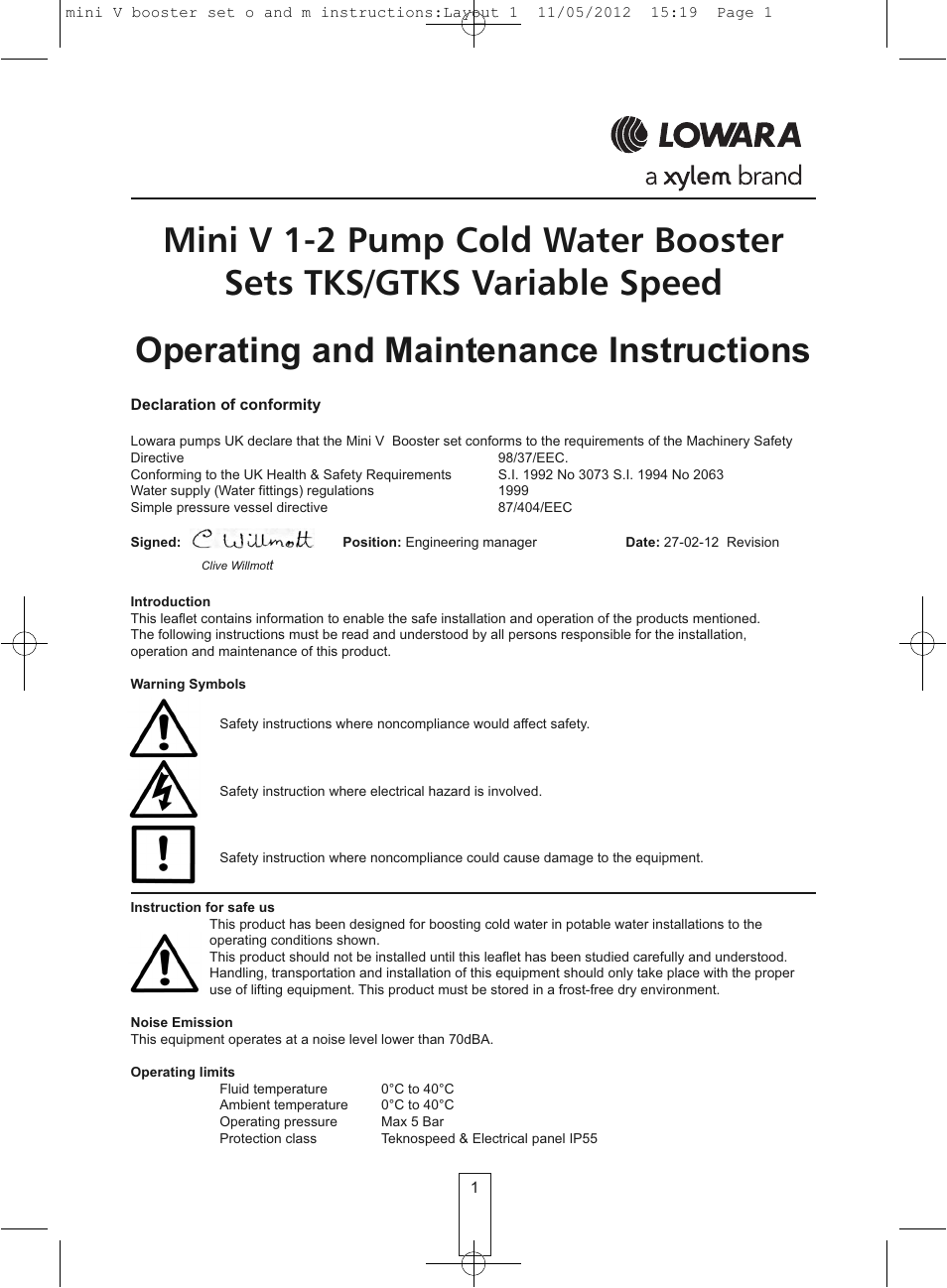 Xylem O&M Mini V Series Variable Speed User Manual | 6 pages