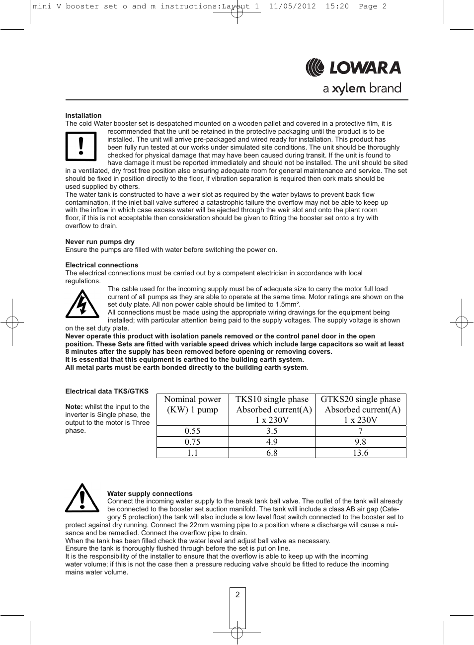 Xylem O&M Mini V Series Variable Speed User Manual | Page 2 / 6