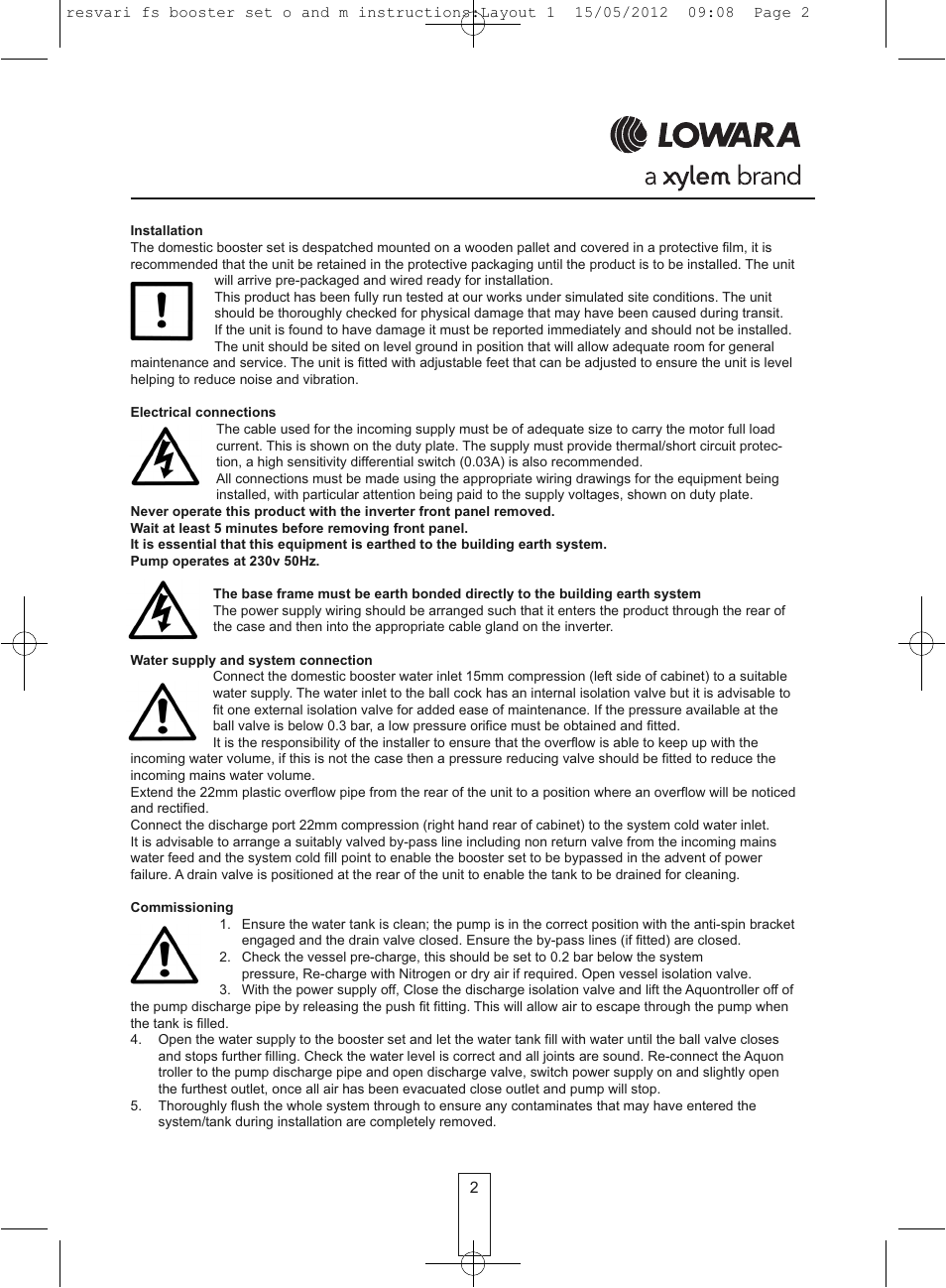 Xylem Resfix Booster Set Fixed Speed User Manual | Page 2 / 4