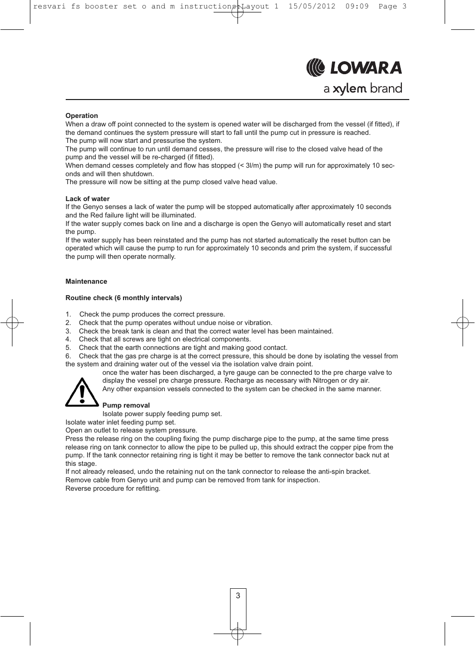 Xylem Resfix Booster Set Fixed Speed User Manual | Page 3 / 4