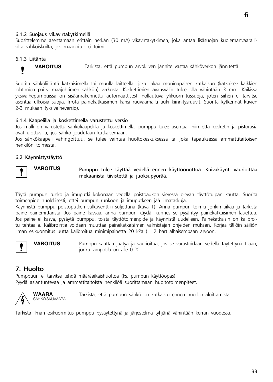 Huolto | Xylem Sphere and Block Units User Manual | Page 33 / 40