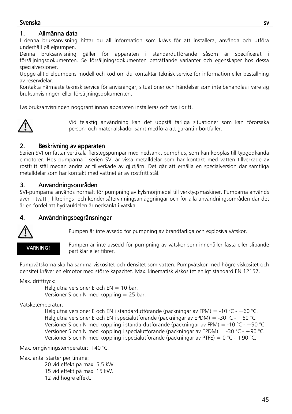 Xylem SVI Vertical Multistage Centrifugal User Manual | Page 45 / 84