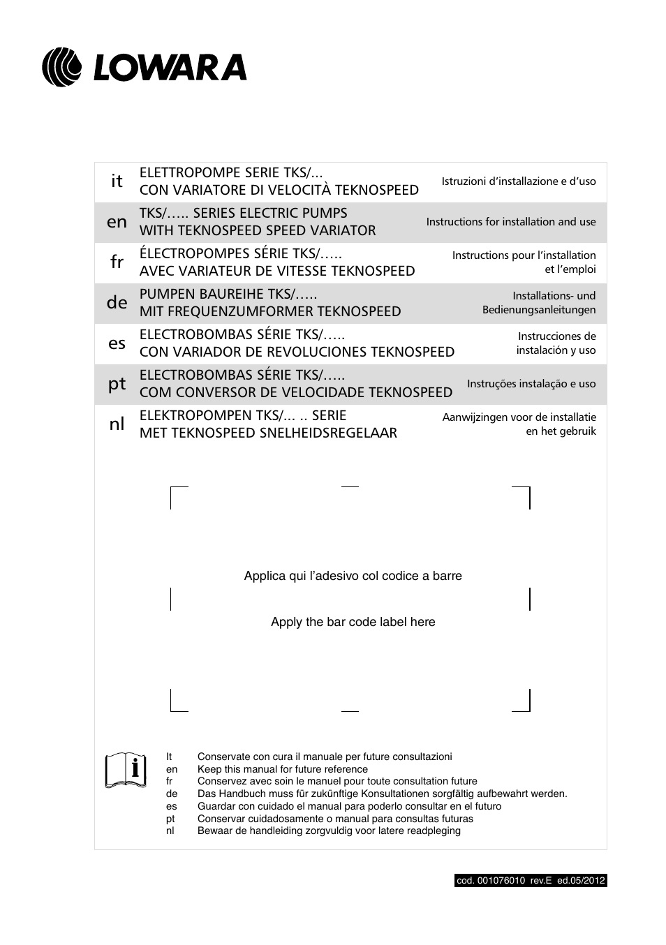 Xylem TEKNOSPEED User Manual | 120 pages