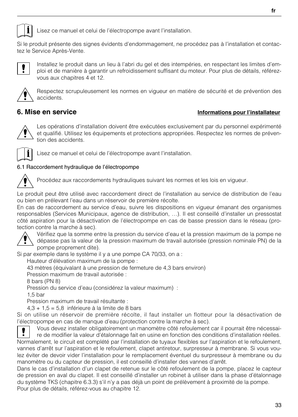 Mise en service | Xylem TEKNOSPEED User Manual | Page 33 / 120