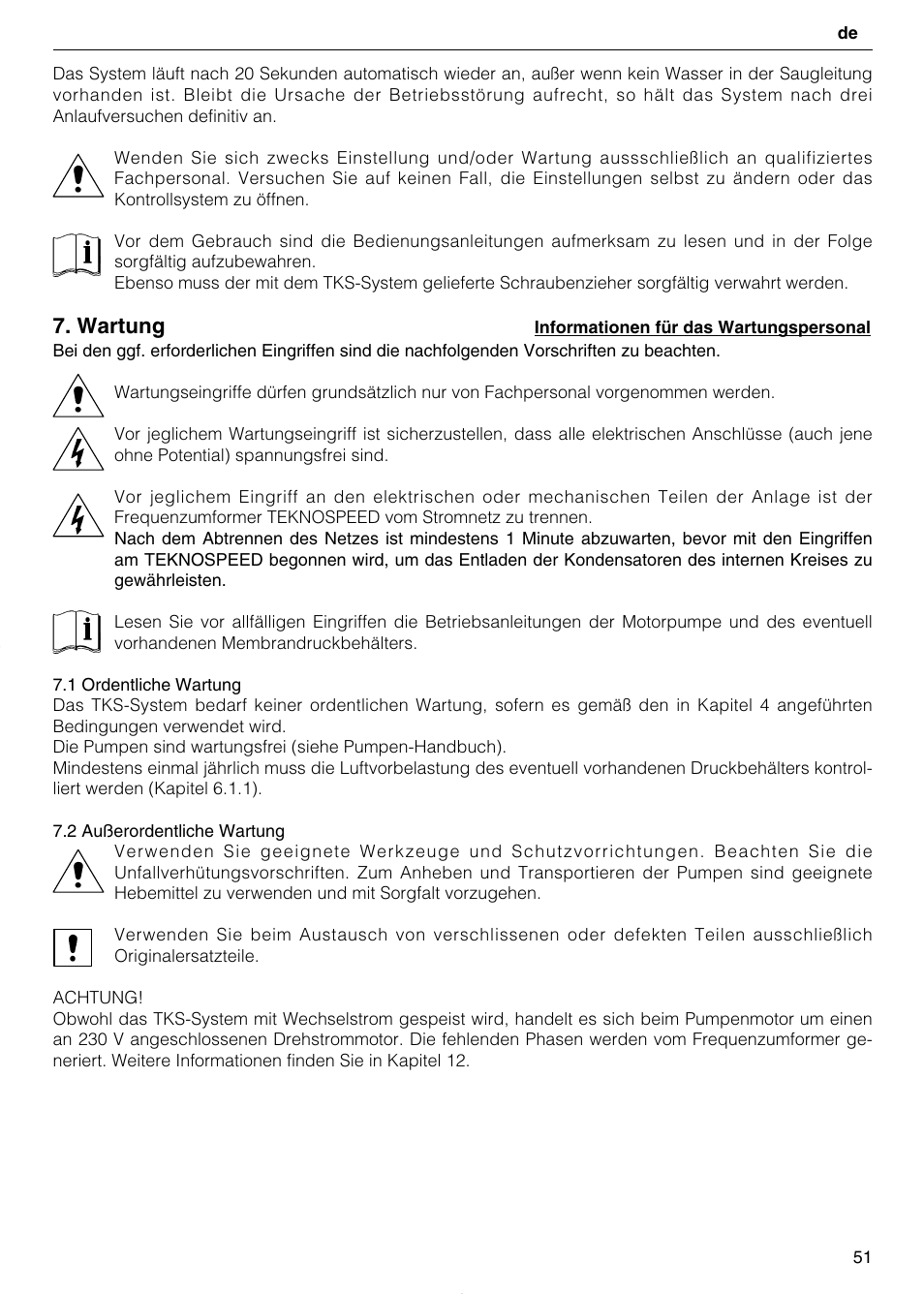 Wartung | Xylem TEKNOSPEED User Manual | Page 51 / 120