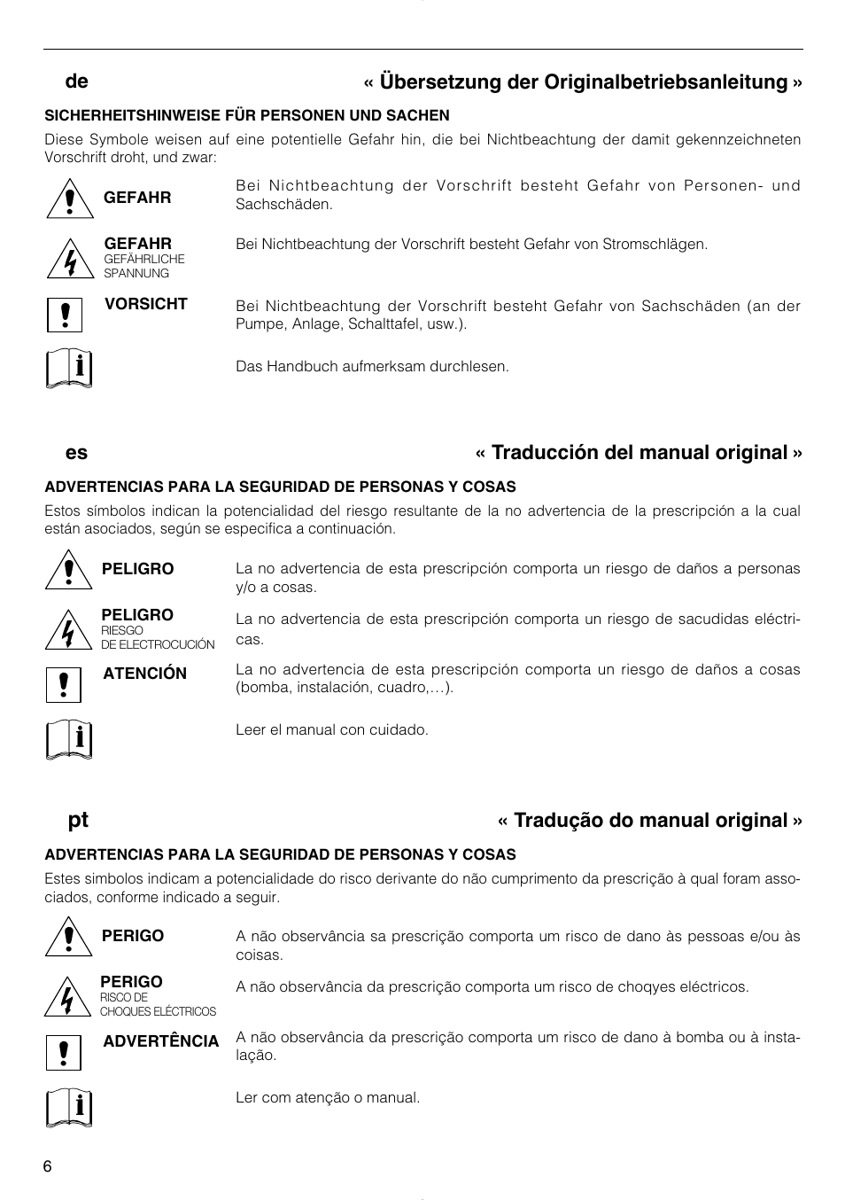 Fr es de | Xylem TEKNOSPEED User Manual | Page 6 / 120