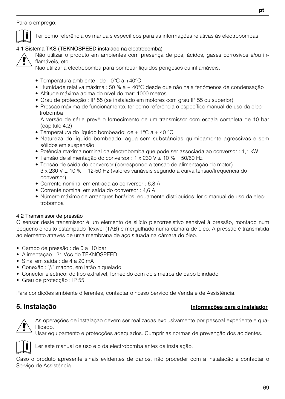 Instalação | Xylem TEKNOSPEED User Manual | Page 69 / 120