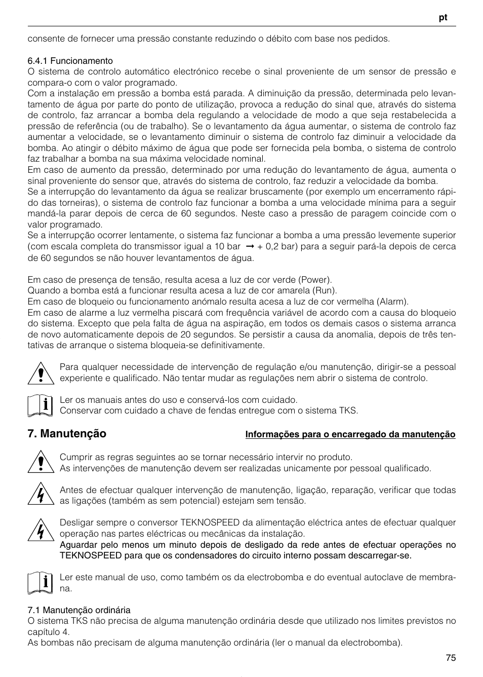 Manutenção | Xylem TEKNOSPEED User Manual | Page 75 / 120