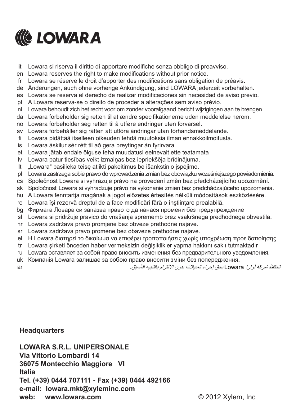 Xylem TLCB-TLCHB User Manual | Page 56 / 56