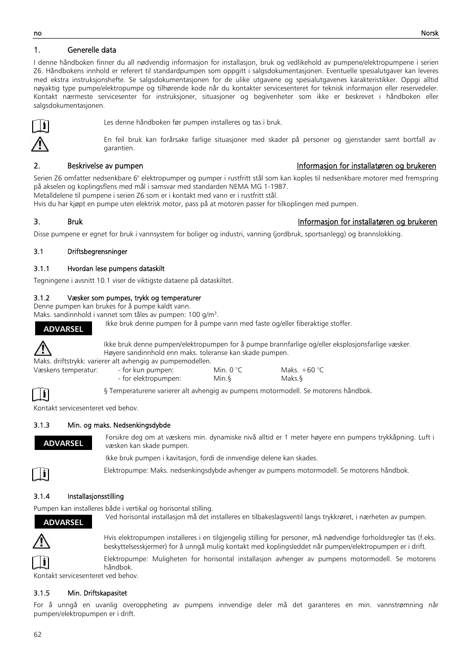 Xylem Z6 ZN6 User Manual | Page 62 / 120