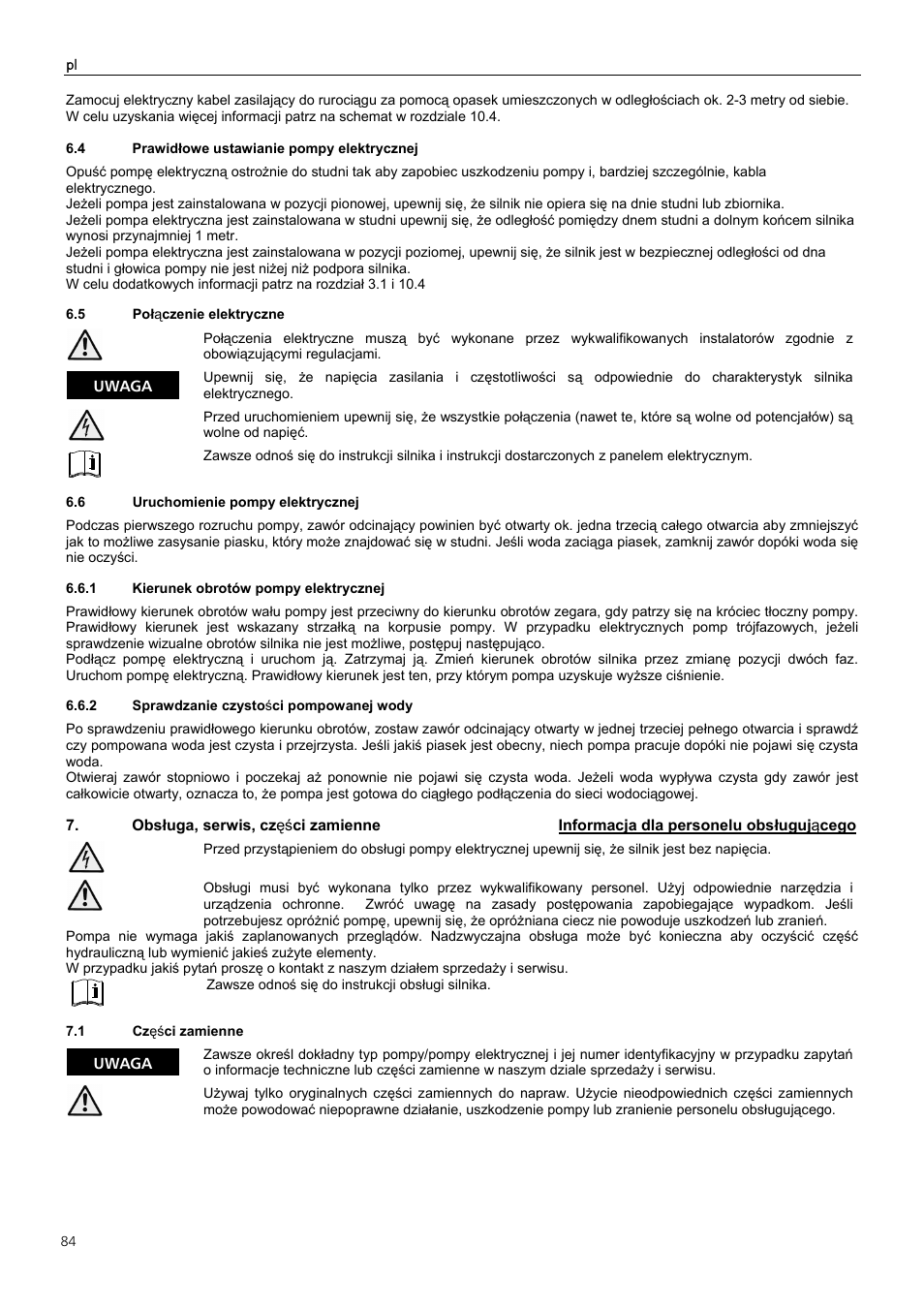 Uwaga | Xylem Z6 ZN6 User Manual | Page 84 / 120