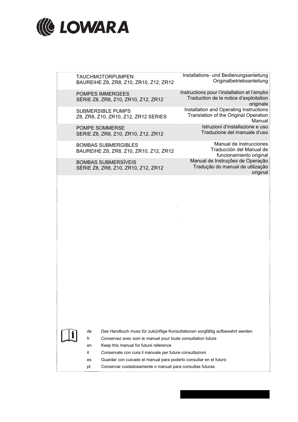 Xylem Z8 ZR8 Z10 ZR10 Z12 ZR12 User Manual | 88 pages