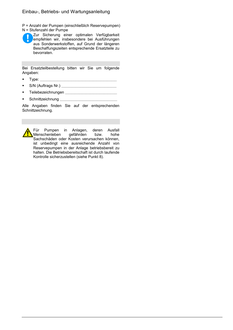 Einbau-, betriebs- und wartungsanleitung, 2 reservepumpen | Xylem Z8 ZR8 Z10 ZR10 Z12 ZR12 User Manual | Page 13 / 88