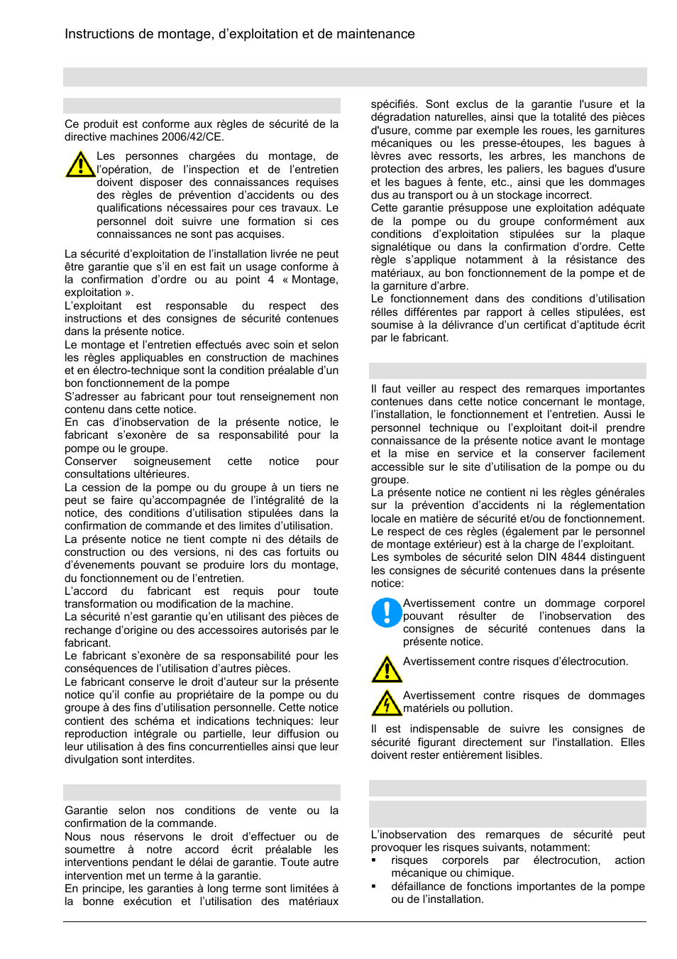 Généralités, 1 préface, 2 garantie | 3 règles de sécurité, 3 remarques de sécurité | Xylem Z8 ZR8 Z10 ZR10 Z12 ZR12 User Manual | Page 15 / 88