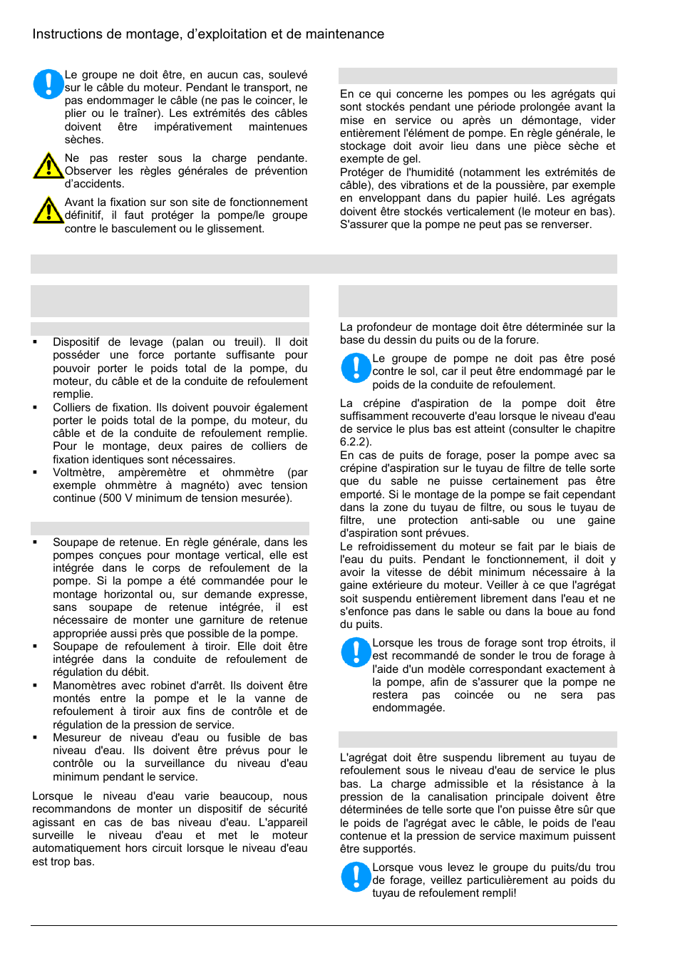 Montage, mise en service, 2 stockage, 1 préparatifs pour le montage de l'agrégat | 2 détermination de la profondeur de montage, 3 canalisation principale | Xylem Z8 ZR8 Z10 ZR10 Z12 ZR12 User Manual | Page 18 / 88