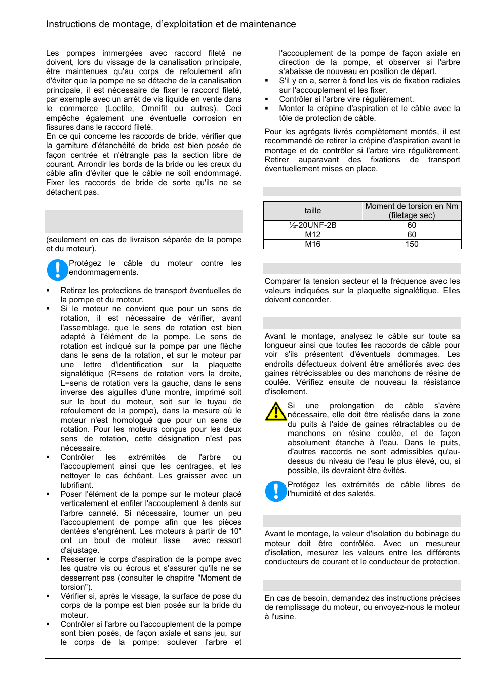 4 accouplement de la pompe et du moteur, 5 tension et fréquence, 6 câbles | 7 mesurage de la valeur d'isolation, 8 remplissage du moteur | Xylem Z8 ZR8 Z10 ZR10 Z12 ZR12 User Manual | Page 19 / 88