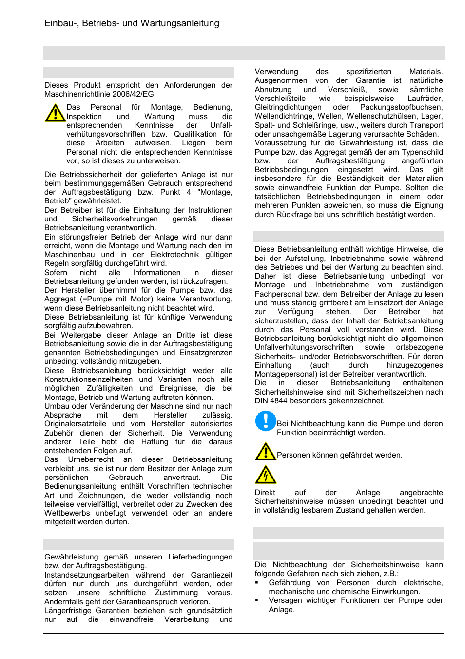 Allgemeines, Einbau-, betriebs- und wartungsanleitung, 1 vorwort | 2 gewährleistung, 3 sicherheitsvorschriften, 4 sicherheitshinweise | Xylem Z8 ZR8 Z10 ZR10 Z12 ZR12 User Manual | Page 3 / 88