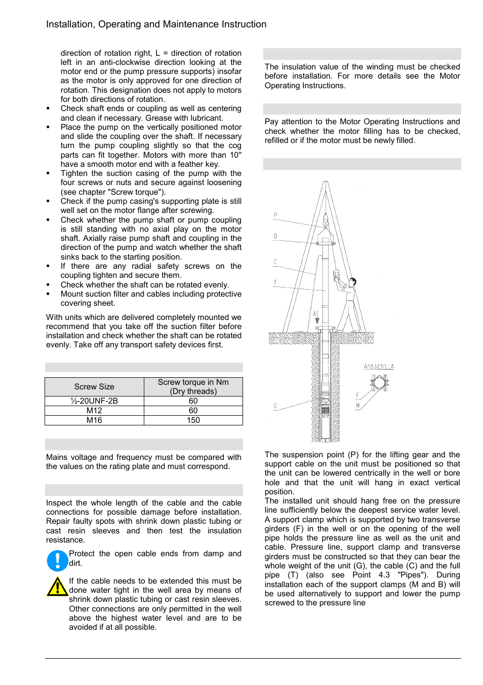 5 voltage and frequency, 6 cables, 7 measuring insulation value | 8 motor filling, 9 lowering the unit | Xylem Z8 ZR8 Z10 ZR10 Z12 ZR12 User Manual | Page 31 / 88