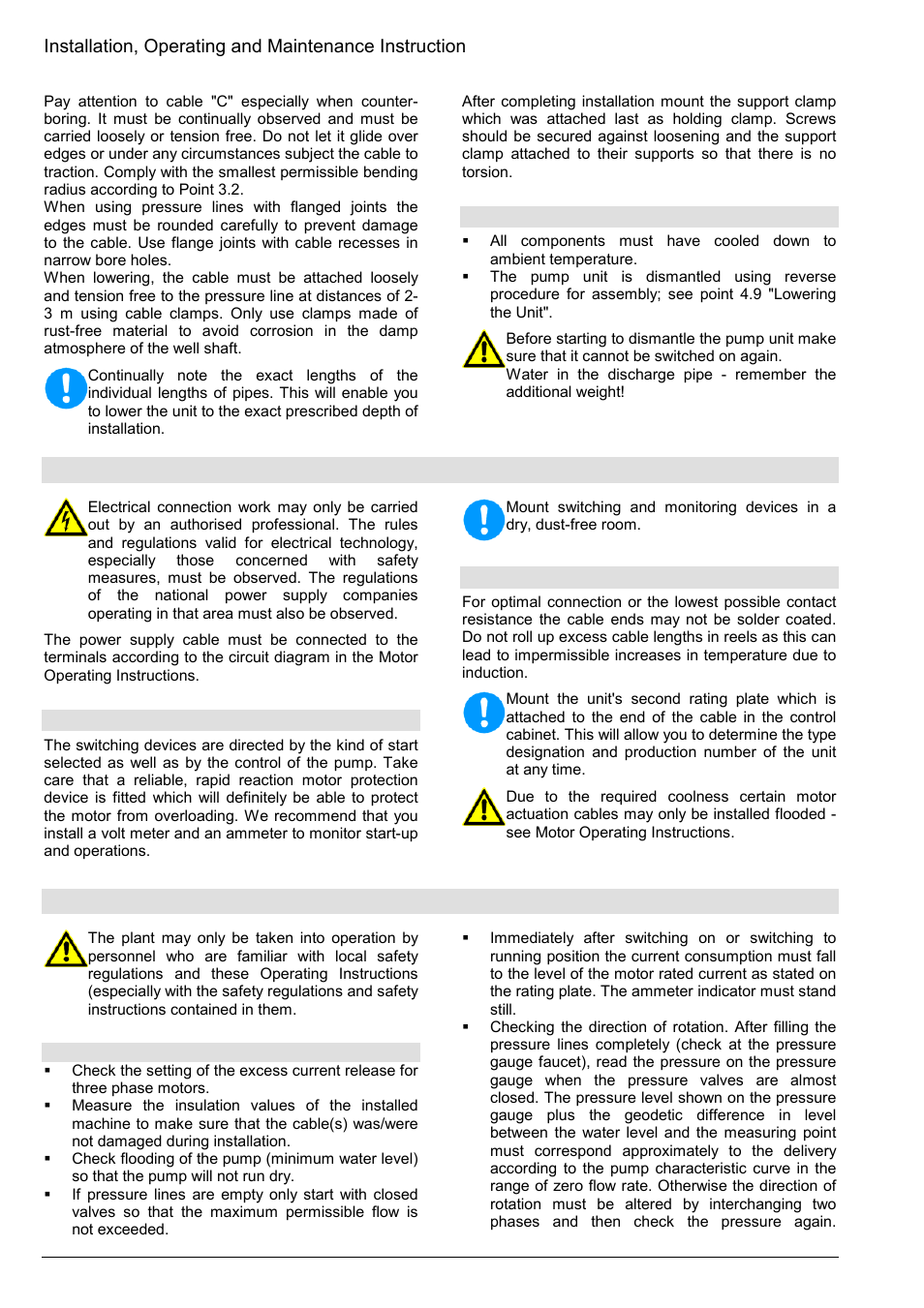 Electrical connection, Start-up, operation, shut down, 10 dismantling | 1 electrical devices, 2 connecting the cable | Xylem Z8 ZR8 Z10 ZR10 Z12 ZR12 User Manual | Page 32 / 88