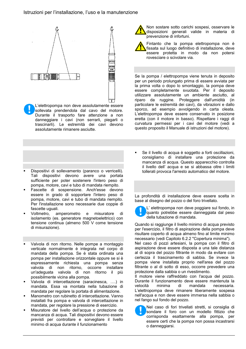 Installazione, funzionamento, 2 deposito / conservazione, 2 determinazione della profondità di installazione | Xylem Z8 ZR8 Z10 ZR10 Z12 ZR12 User Manual | Page 41 / 88