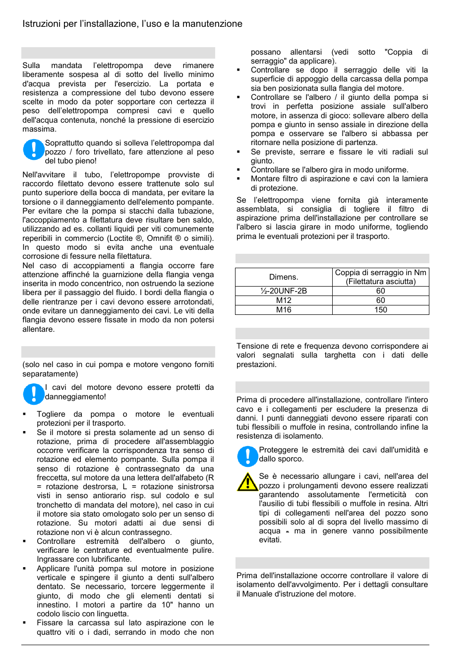 3 tubazione, 4 accoppiamento pompa-motore, 5 tensione e frequenza | 6 cavi, 7 misurazione del valore di isolamento | Xylem Z8 ZR8 Z10 ZR10 Z12 ZR12 User Manual | Page 42 / 88