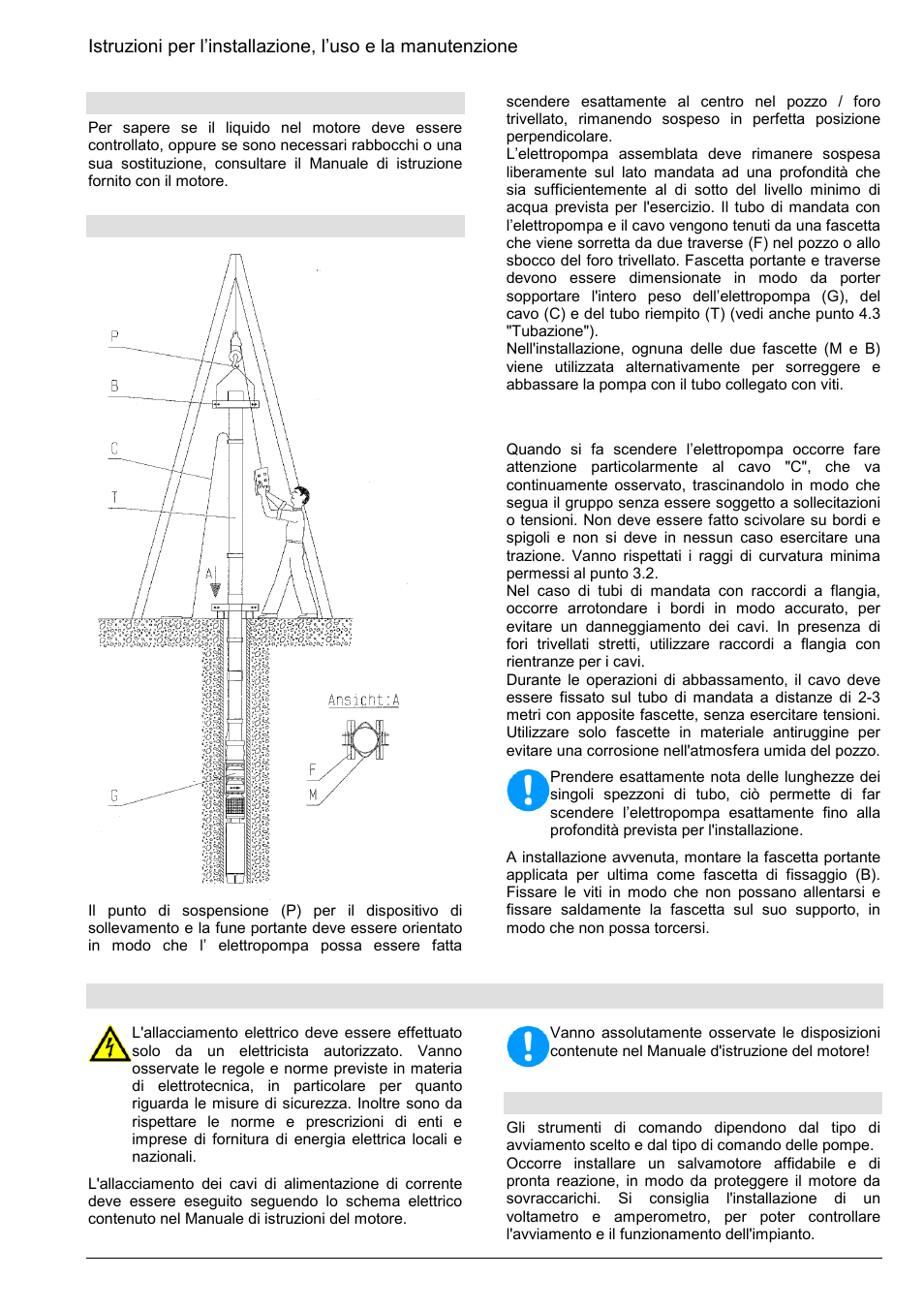 Allacciamento elettrico, 8 riempimento del motore, 9 immersione dell’elettropompa | 1 apparecchi elettrici | Xylem Z8 ZR8 Z10 ZR10 Z12 ZR12 User Manual | Page 43 / 88