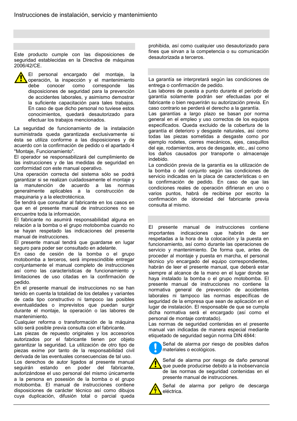 Generalidades, 1 introducción, 2 garantía | 3 normas de seguridad | Xylem Z8 ZR8 Z10 ZR10 Z12 ZR12 User Manual | Page 50 / 88