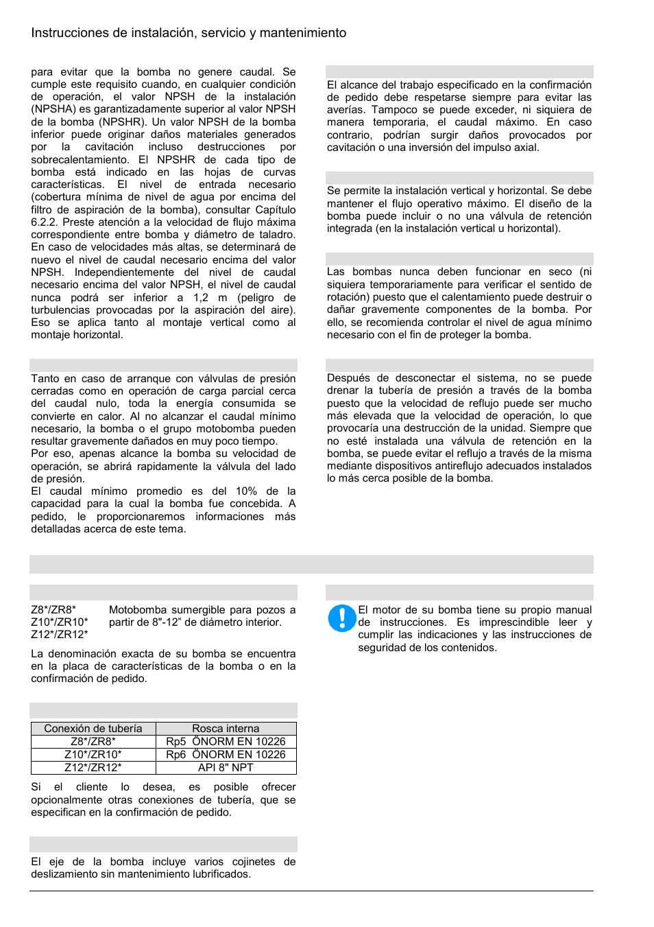 Descripción de tipos/modelos | Xylem Z8 ZR8 Z10 ZR10 Z12 ZR12 User Manual | Page 52 / 88