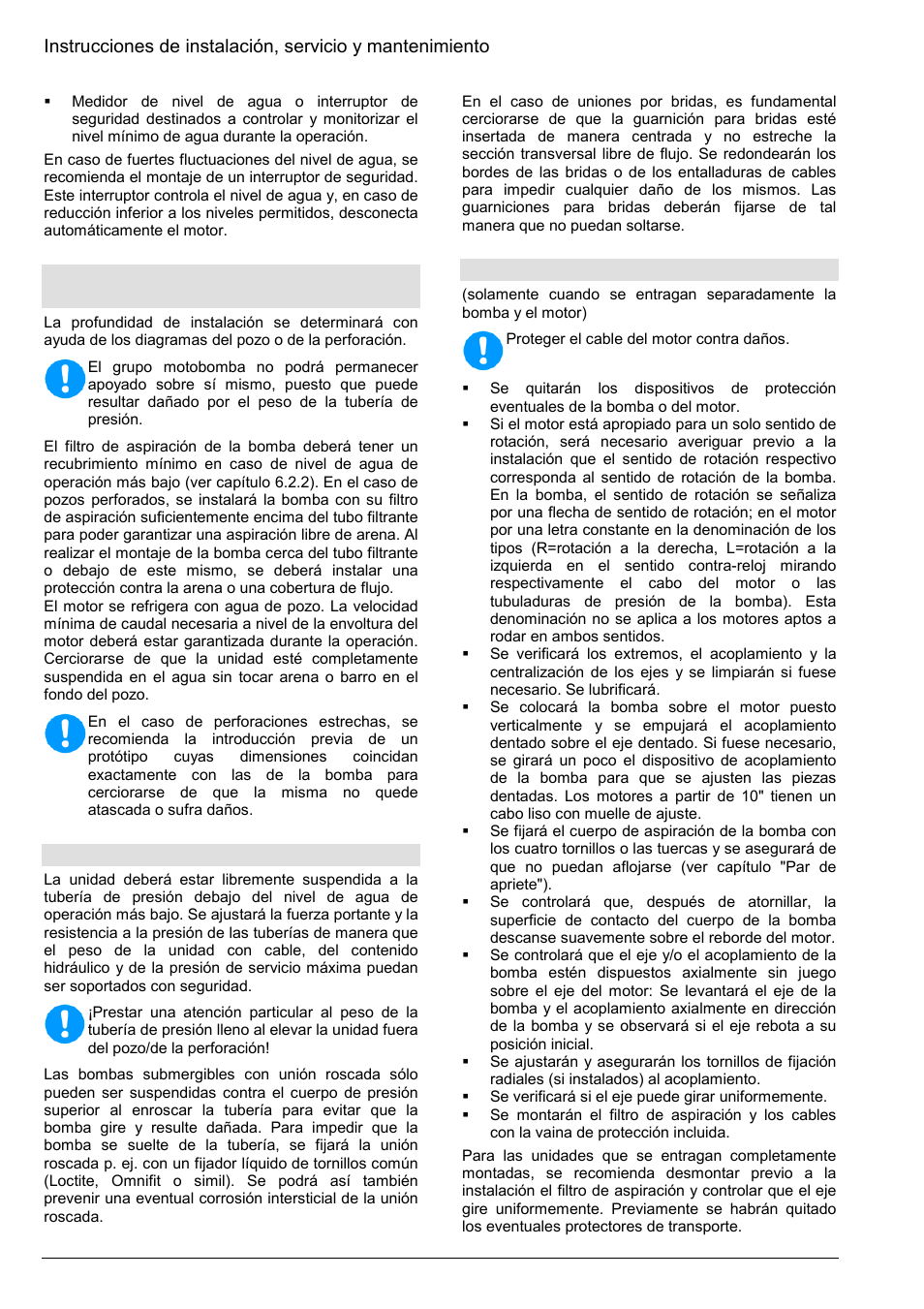 2 determinación de la profundidad de instalación, 3 tubería, 4 acoplamiento de la bomba y del motor | Xylem Z8 ZR8 Z10 ZR10 Z12 ZR12 User Manual | Page 54 / 88