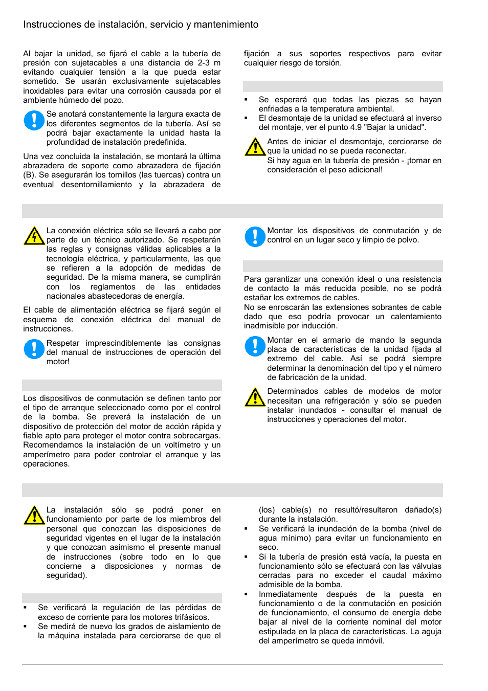 Conexión eléctrica, Puesta en funcionamiento, 10 desmontaje | 1 dispositivos eléctricos, 2 conexión de los cables | Xylem Z8 ZR8 Z10 ZR10 Z12 ZR12 User Manual | Page 56 / 88