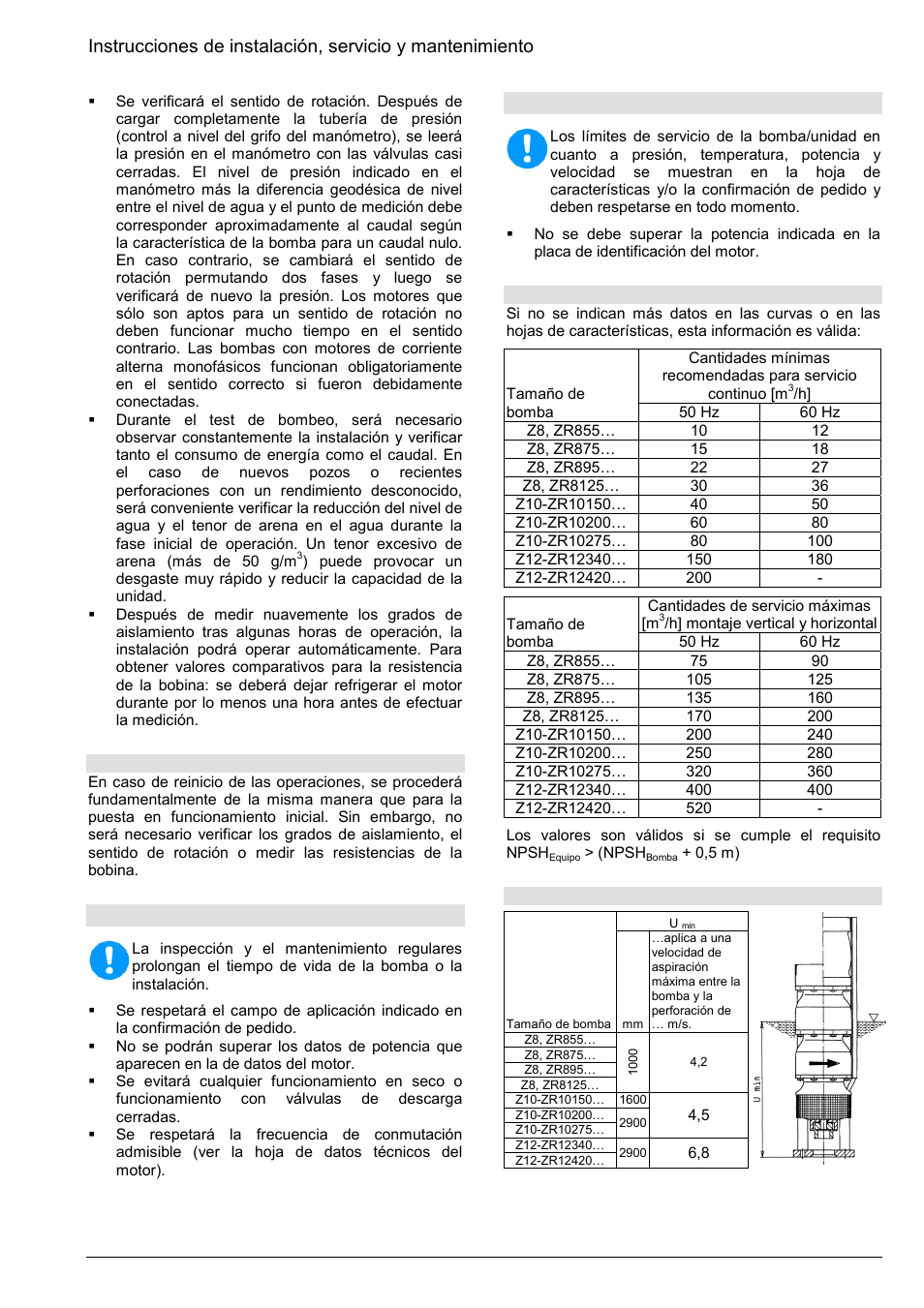 1 funcionamiento y control, 2 límites de servicio | Xylem Z8 ZR8 Z10 ZR10 Z12 ZR12 User Manual | Page 57 / 88