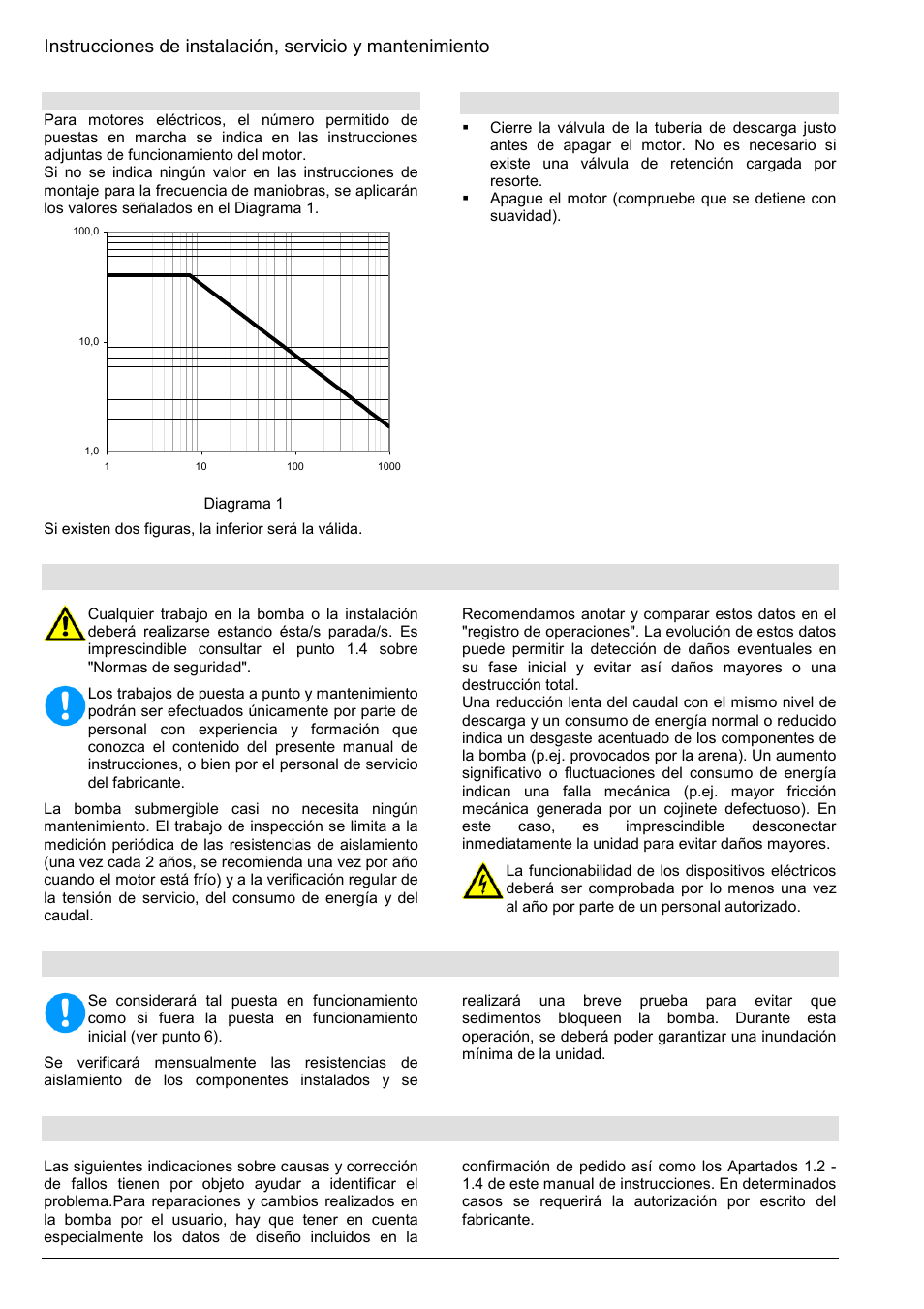 Puesta a punto, mantenimiento, Parada prolongada, Fallos: causas y corrección | 3 parada | Xylem Z8 ZR8 Z10 ZR10 Z12 ZR12 User Manual | Page 58 / 88