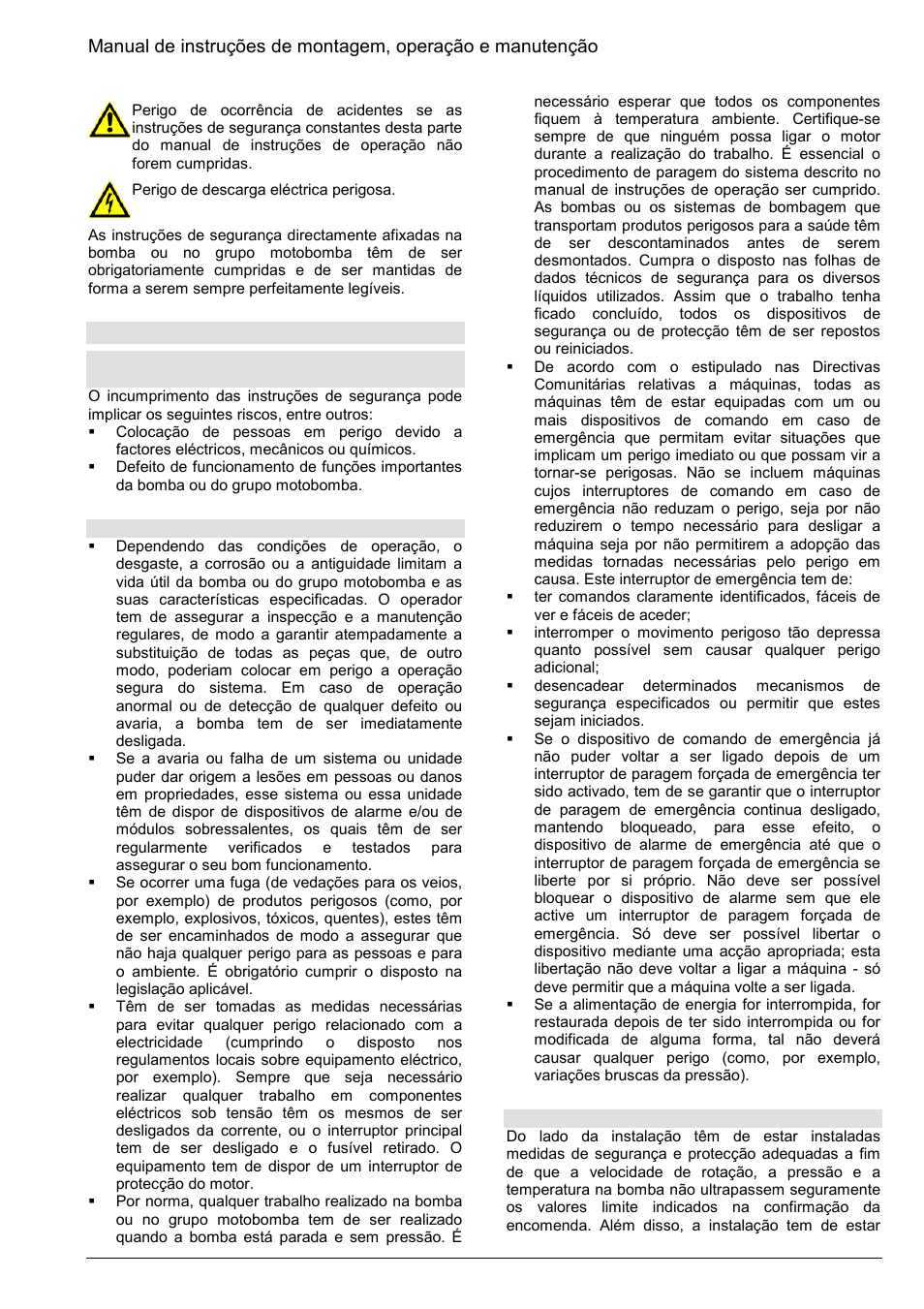 4 normas de segurança | Xylem Z8 ZR8 Z10 ZR10 Z12 ZR12 User Manual | Page 63 / 88