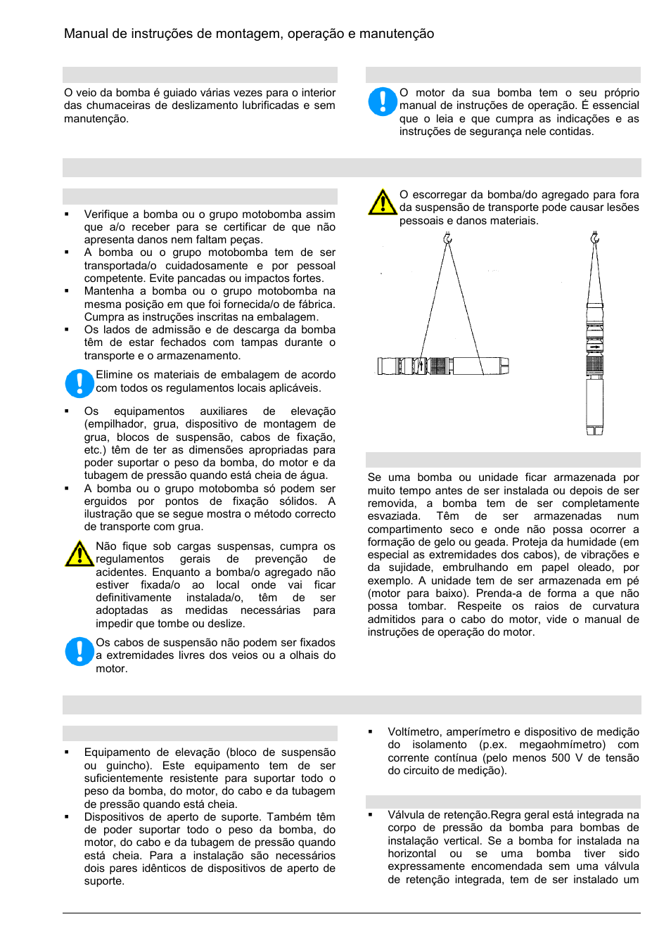 Transporte, manuseamento, armazenamento, Montagem, operação, 3 suporte | 4 motor, 1 transporte, manuseamento, 2 armazenamento, 1 preparação da instalação da unidade | Xylem Z8 ZR8 Z10 ZR10 Z12 ZR12 User Manual | Page 65 / 88