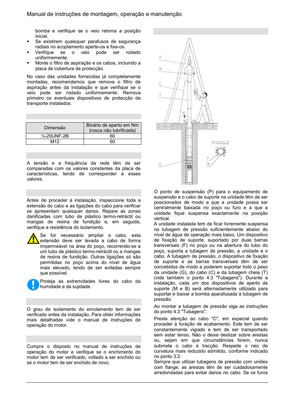 5 tensão e frequência, 6 cabos, 7 medição do grau de isolamento | 8 enchimento do motor, 9 baixar a unidade | Xylem Z8 ZR8 Z10 ZR10 Z12 ZR12 User Manual | Page 67 / 88