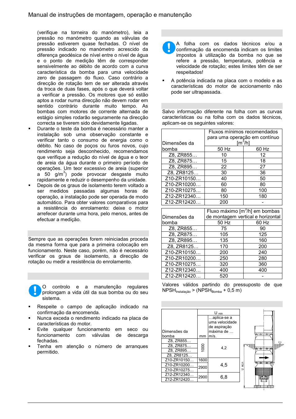 1 operação e controlo, 2 limites impostos à operação | Xylem Z8 ZR8 Z10 ZR10 Z12 ZR12 User Manual | Page 69 / 88