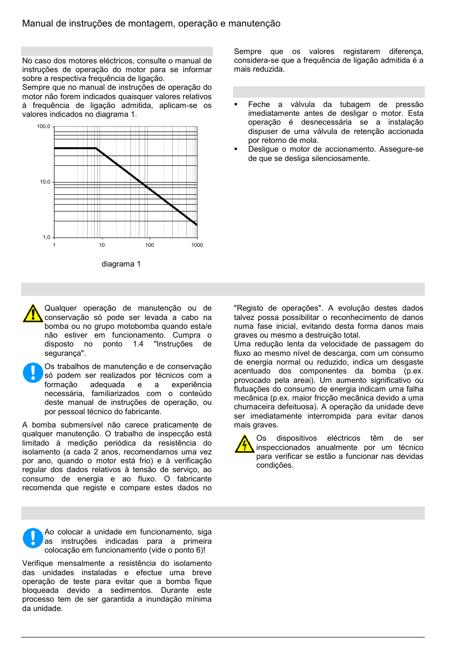 Manutenção, conservação, Períodos longos de imobilização, 3 desligação | Xylem Z8 ZR8 Z10 ZR10 Z12 ZR12 User Manual | Page 70 / 88