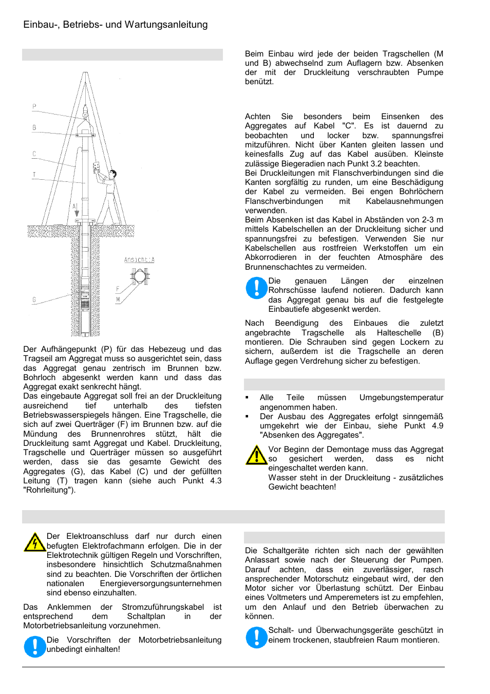 Elektrischer anschluss, Einbau-, betriebs- und wartungsanleitung, 9 absenken des aggregates | 10 demontage, 1 elektrische geräte | Xylem Z8 ZR8 Z10 ZR10 Z12 ZR12 User Manual | Page 8 / 88