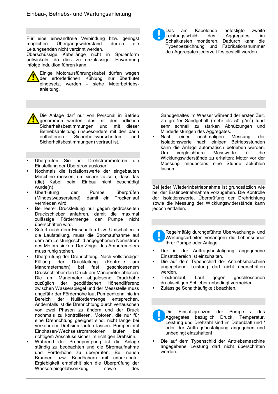 Inbetriebnahme, Einbau-, betriebs- und wartungsanleitung, 2 anschließen der kabel | 1 betrieb und überwachung, 2 grenzen des betriebes | Xylem Z8 ZR8 Z10 ZR10 Z12 ZR12 User Manual | Page 9 / 88