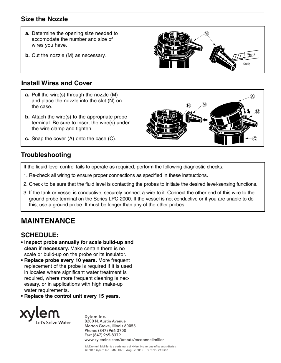 Maintenance, Size the nozzle, Install wires and cover troubleshooting | Schedule | Xylem MM 107B Model AS-5S Ambient Remote Sensor User Manual | Page 4 / 4