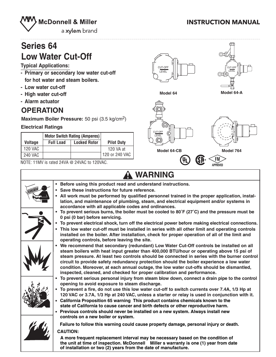 Xylem MM 200G Series 64 Low water Cut-Offs User Manual | 8 pages