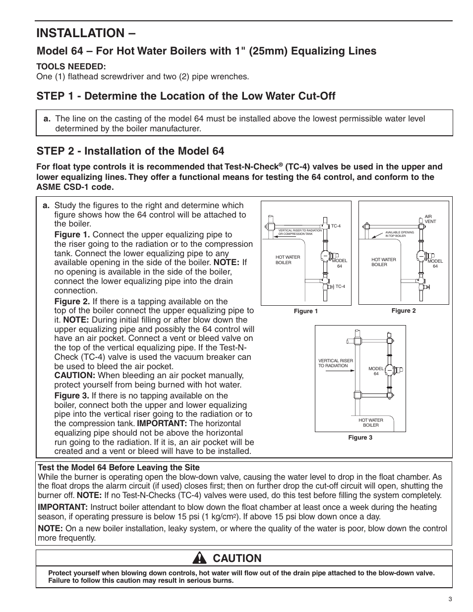 Installation, Caution | Xylem MM 200G Series 64 Low water Cut-Offs User Manual | Page 3 / 8